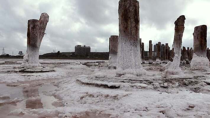 호수 바다 백그라운드 풍경 사람없음 야외 물 흰색 소금 진흙 결정체 지구온난화 내추럴 우크라이나 짠맛 오데사 4K MP4 해외동영상 클립영상 자연요소 유럽 컬러 맛 동영상 기후변화 파일형식