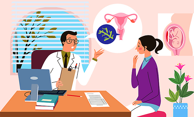 여자 남자 화분 말풍선 일러스트 창문 말하기 설명 들기 앉기 상반신 성인 두명 컴퓨터 진료 환자 의사 바이러스 책상 산부인과 자궁 산부인과의사 성인만 질염 국내일러스트 AI파일 가구 의학 모션 병원 사람 전자제품 의료진 장기_의학 질병 파일형식 벡터