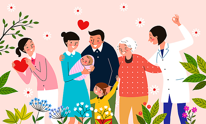 부부 여자 노년 남자 꽃 행복 아들 할머니 어린이 잎 일러스트 가족 함께함 웃음 들기 소년 여러명 상반신 성인 기쁨 의료진 의사 하트 아기 신생아 출산 OK 들어올리기 국내일러스트 AI파일 모양 식물 직업 커플 감정 다수 컨셉 의학 관계 모션 표정 사람 손짓 파일형식 벡터