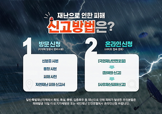 PSD 편집이미지 우산 안내 사람없음 피해 번개 자연재해 폭우 온라인 방법 신고 오프라인 신청 특별재난지역 이미지편집 날씨 재해 파일형식