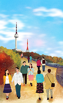 전신 PSD 구름 커플 여자 남자 데이트 일러스트 하늘 휴식 서울 여러명 성인 일상 생활 걷기 손잡기 가을 휴일 남산 남산타워 성인만 국내일러스트 자연요소 계절 다수 컨셉 관계 모션 한국 사람 라이프 랜드마크 파일형식