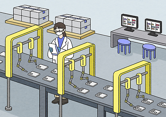 전신 PSD 여자 일러스트 공장 노동자 한명 서기 들기 성인 모니터 회색 작업 제조 확인 검사_조사 로봇팔 생산라인 자동화 자동화기기 제조과정 컨베어밸트 성인여자한명만 생산직 국내일러스트 직업 1 컬러 공업 모션 사람 컴퓨터 기계 로봇 과정 여자한명만 성인여자만 파일형식