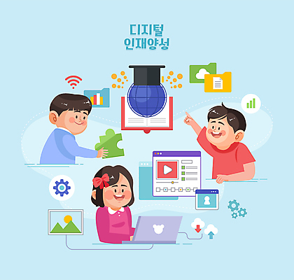 여자 어린이교육 교육 남자 어린이 인터넷 일러스트 학사모 들기 소녀 소년 상반신 책 세명 노트북 지구본 디지털 스크린 가리킴 퍼즐조각 폴더 클라우드서비스 어린이만 국내일러스트 AI파일 모자_잡화 조각 졸업 모션 사람 손짓 전자제품 퍼즐 서비스 파일 파일형식 벡터