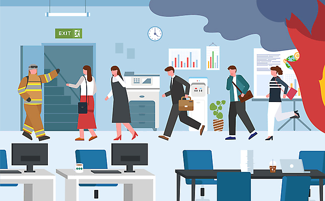 전신 여자 남자 일러스트 회사 불 직장 여러명 성인 사무실 걷기 모니터 긴급 연기 소방관 탈출 책상 화재 비상계단 비상구 대피 비상탈출 얼굴없음 성인만 국내일러스트 AI파일 자연요소 가구 다수 컨셉 비즈니스 모션 사람 컴퓨터 계단 구조원 소방 사건 파일형식 벡터