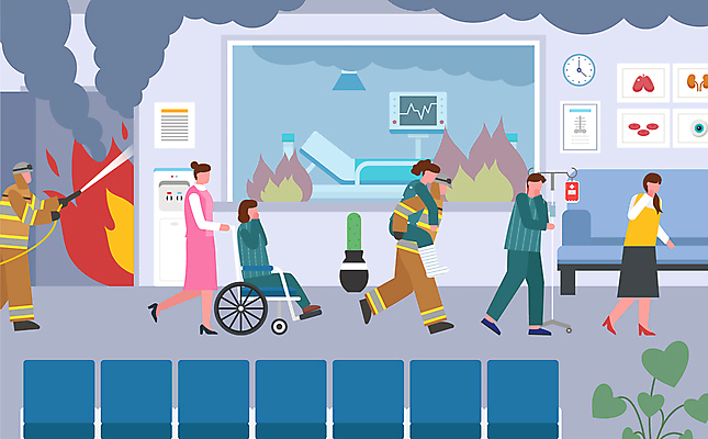 전신 여자 남자 일러스트 불 병원 앉기 여러명 성인 달리기 환자 간호사 긴급 잡기 연기 소방관 탈출 휠체어 화재 업기 보호자 병실 대피 링거걸이 물뿌리기 비상탈출 소방호스 화재진압 얼굴없음 성인만 국내일러스트 AI파일 자연요소 다수 컨셉 의학 모션 사람 의료진 구조원 소방 사건 호스 진압 파일형식 벡터