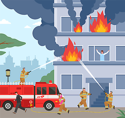 전신 여자 남자 어린이 일러스트 팔벌리기 불 주택 소녀 여러명 성인 달리기 손들기 긴급 구출 연기 소방관 화재 업기 소방차 대피 물뿌리기 소방호스 화재진압 얼굴없음 국내일러스트 AI파일 자연요소 다수 모션 자동차 사람 건물 도움 구조원 소방 사건 호스 진압 파일형식 벡터