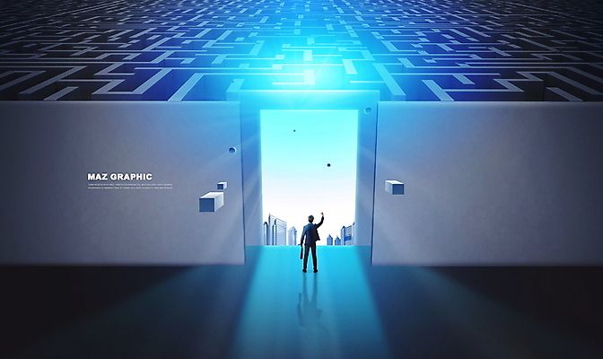 전신 PSD 편집이미지 남자 비즈니스 한명 서기 빌딩 성인 건물 뒷모습 파란색 빛 손들기 문 공간 미로 성인남자한명만 이미지편집 1 건축물 뷰포인트 컬러 모션 사람 남자한명만 성인남자만 파일형식