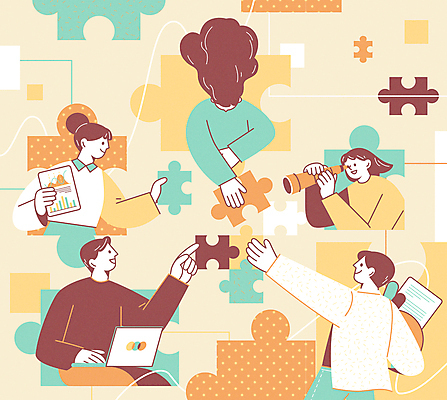 여자 남자 선 조각 일러스트 비즈니스 협력 함께함 여러명 상반신 성인 생활 노트북 노란색 망원경 가리킴 퍼즐 주기 퍼즐조각 문서 맞추기 성인만 국내일러스트 AI파일 컬러 다수 컨셉 모션 사람 손짓 전자제품 파일형식 벡터