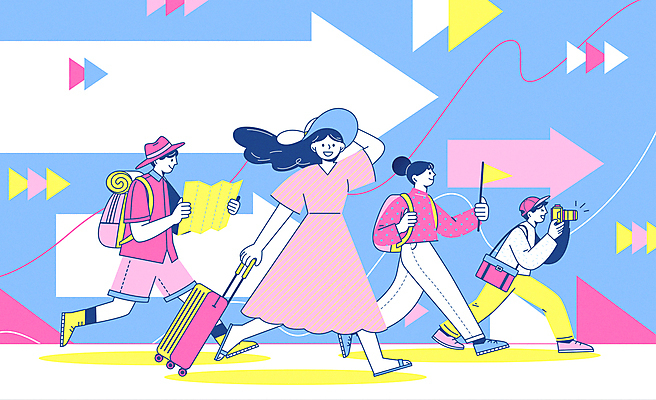 전신 모자 여자 남자 화살표 선 분홍색 여행 하늘색 지도 일러스트 배낭 함께함 들기 여러명 성인 생활 여행객 걷기 카메라 여행가방 촬영 깃발 삼각형 성인만 국내일러스트 AI파일 도형 잡화 컬러 다수 컨셉 가방 모션 사람 파란색 전자제품 파일형식 벡터