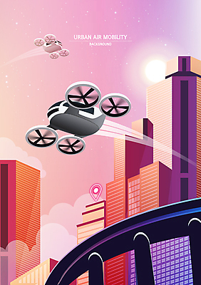교통수단 일러스트 항공교통 미래 빌딩 사람없음 건물 보라색 주황색 비행 도시 스마트 하이테크 미래도시 드론 드론택시 미래산업 국내일러스트 AI파일 건축물 산업 컬러 교통 컨셉 기술 택시 파일형식 벡터