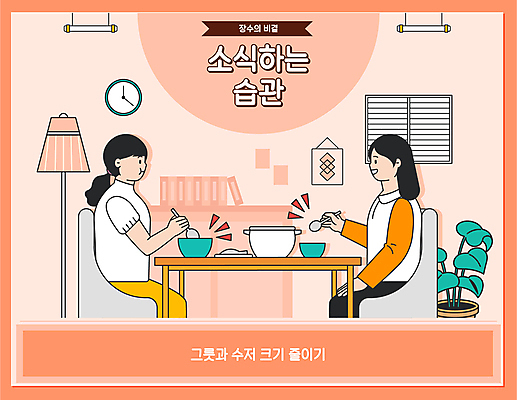 그릇 여자 일러스트 들기 앉기 성인 두명 숟가락 주황색 식사 비교 작음 크기 큼 먹기 마주앉기 생활습관 성인여자만 소식_먹기 국내일러스트 AI파일 식기 컬러 컨셉 모션 수저 사람 습관 여자만 성인만 파일형식 벡터