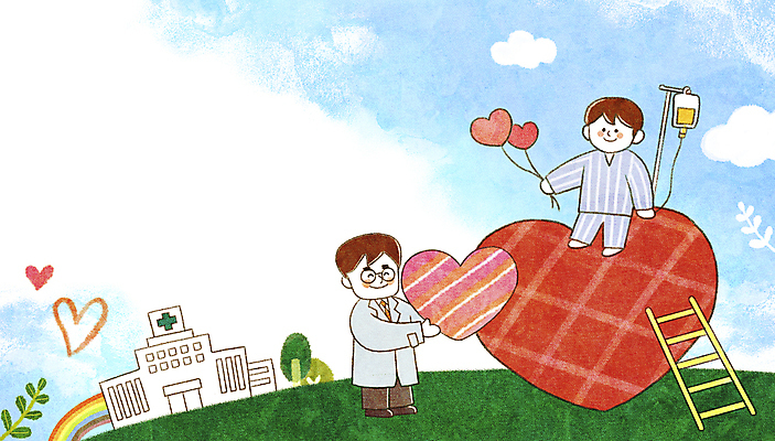 전신 PSD 구름 남자 일러스트 사다리 병원 사랑 서기 웃음 들기 성인 두명 환자 의사 하트 링거 하트풍선 성인남자만 국내일러스트 자연요소 모양 감정 의학 의료기기 모션 표정 사람 의료진 도구 풍선 남자만 성인만 파일형식