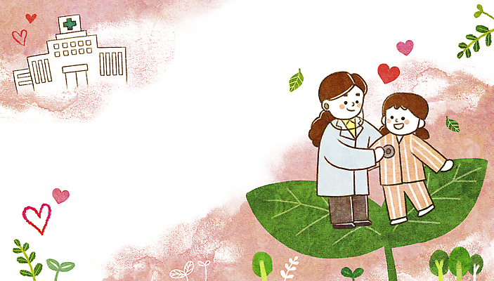 전신 PSD 여자 어린이 분홍색 일러스트 청진기 병원 서기 들기 소녀 성인 두명 새싹 화목 진료 환자 의사 하트 여자만 국내일러스트 모양 식물 컬러 컨셉 의학 의료기기 모션 사람 의료진 파일형식