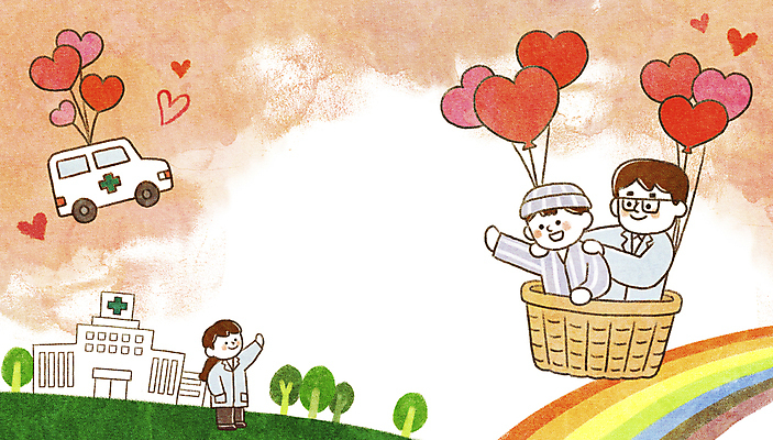 전신 PSD 여자 남자 무지개 일러스트 병원 사랑 상반신 성인 세명 화목 환자 의사 열기구 하트 비행 승차 구급차 손인사 하트풍선 성인만 어깨에손 국내일러스트 자연요소 모양 감정 컨셉 의학 항공교통 모션 자동차 사람 의료진 인사 풍선 파일형식