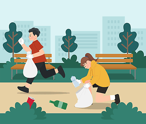 전신 공원 여자 남자 벤치 일러스트 들기 성인 두명 달리기 조깅 자연보호 그린캠페인 쓰레기 무릎꿇기 쓰레기줍기 환경운동 성인만 줍기 플로깅 국내일러스트 AI파일 공공시설 캠페인 의자 모션 자연 사람 운동 보호 파일형식 벡터