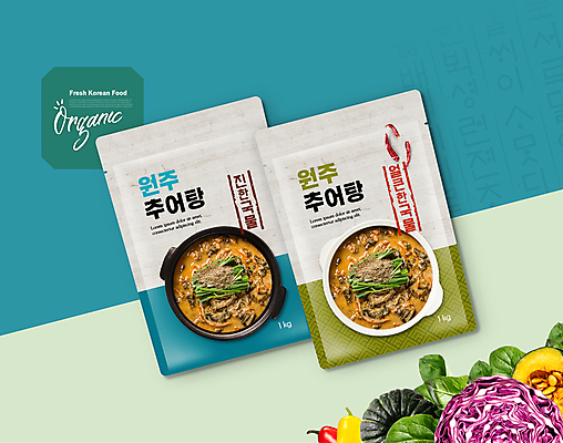 PSD 편집이미지 한식 포장 사람없음 초록색 파란색 패키지 말린고추 즉석식품 추어탕 이미지편집 음식 컬러 고추 탕 파일형식