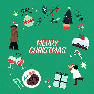 전신 여자 열매 남자 크리스마스 와인잔 일러스트 스테이크 들기 성인 두명 초록색 선물상자 크리스마스트리 걷기 와인 조각케이크 건배 성인만 오너먼트 국내일러스트 AI파일 식물 기념일 컬러 크리스마스장식 술잔 모션 주류 서양음식 선물 사람 상자 케이크 파일형식 벡터