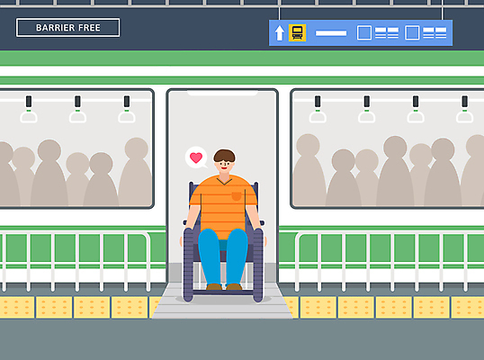 전신 남자 일러스트 사람모양 한명 앉기 성인 전철 하차 장애인 휠체어 승객 편리함 발판 탑승객 성인남자한명만 장애인복지 배리어프리 국내일러스트 AI파일 모양 1 육상교통 컨셉 모션 대중교통 사람 승차 복지 장애 남자한명만 성인남자만 파일형식 벡터