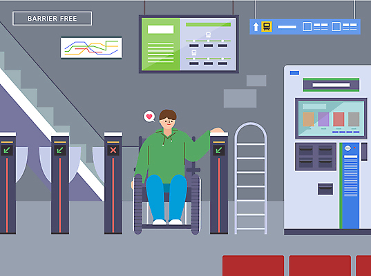 전신 남자 이동 일러스트 한명 앉기 성인 모니터 장애인 휠체어 통과 편리함 전철역 개찰구 카드단말기 성인남자한명만 장애인복지 배리어프리 국내일러스트 AI파일 1 컨셉 모션 사람 컴퓨터 역 복지 단말기 장애 남자한명만 성인남자만 파일형식 벡터