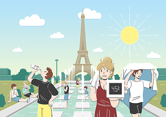 전신 PSD 나무 구름 여자 남자 유럽 어린이 일러스트 물놀이 하늘 경고 들기 잔디 여러명 성인 물 여름 수건 햇빛 태양 피해 가림 부채 더위 온도계 에펠탑 자연재해 분수대 지구온난화 닦기 보여주기 가림막 물마시기 폭염주의보 기후위기 땀흘리기 국내일러스트 자연요소 식물 계절 나라 다수 컨셉 모션 놀이 날씨 사람 위생용품 마시기 재해 파리 기후변화 랜드마크 위기 파일형식