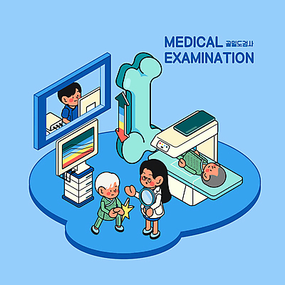 전신 여자 노년 남자 화살표 일러스트 돋보기 뼈 엑스레이 병원 서기 들기 여러명 성인 파란색 눕기 건강관리 모니터 간호사 의사 측정 관절 환자복 아이소메트릭 건강검진 무릎구부리기 골밀도 국내일러스트 AI파일 옷 컬러 포즈 다수 의학 모션 건강 관리 사람 컴퓨터 환자 의료진 검사_조사 파일형식 벡터