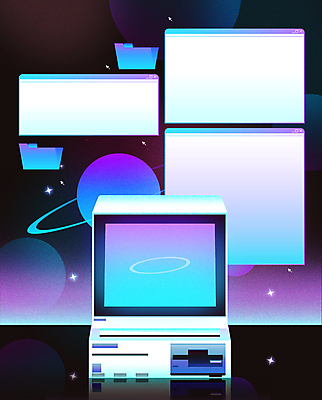 일러스트 밤하늘 프레임 사람없음 컴퓨터 우주 보라색 검은색 행성 빈티지 복고 폴더 인터넷창 카피스페이스 뉴트로 Y2K 국내일러스트 AI파일 컬러 컨셉 인터넷 하늘 전자제품 공백 야간 파일 파일형식 벡터