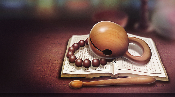 PSD 백그라운드 불교 일러스트 사람없음 책 갈색 기도 책상 불교용품 염주 목탁 불경 불교경전 국내일러스트 종교 컬러 가구 종교용품 경전 파일형식