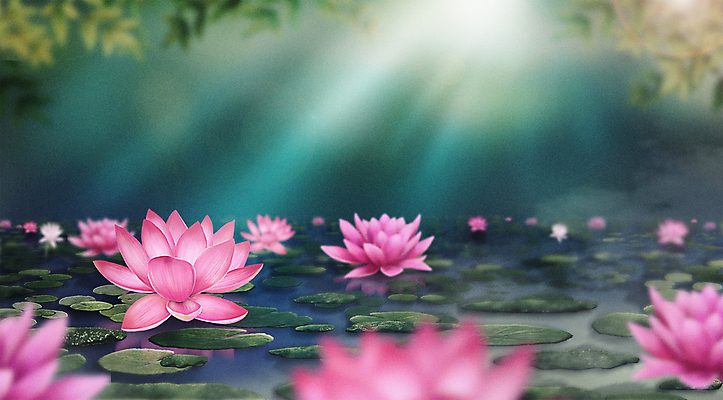 PSD 분홍색 백그라운드 불교 일러스트 자연 연꽃 사람없음 초록색 빛 강 연못 연잎 국내일러스트 꽃 종교 컬러 잎 생태계 파일형식