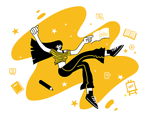 전신 여자 일러스트 한명 성인 책 연필 노란색 가리킴 성인여자한명만 MZ세대 국내일러스트 AI파일 1 컬러 학용품 사람 손짓 필기구 세대 여자한명만 성인여자만 파일형식 벡터