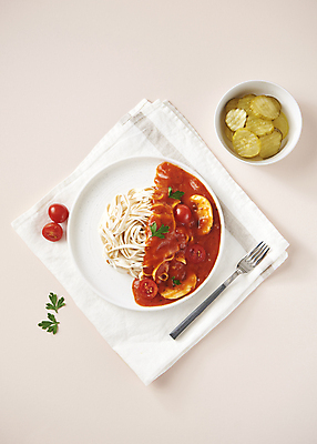 포토 JPG 스튜디오촬영 포크 방울토마토 파스타 파슬리 사람없음 하이앵글 피클 건강식 다이어트음식 두부요리 분홍색배경 두부면 두부파스타 국내포토 식기 음식 뷰포인트 분홍색 백그라운드 다이어트 토마토 채소 서양음식 실내 두부 절임 파일형식