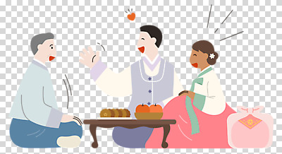 전신 외국인 편집 편집이미지 부부 여자 명절 노년 남자 웃음 누끼 앉기 성인 세명 설날 마주보기 화목 다정 한복 보따리 다문화가정 다과 PNG 교자상 다과상 편집소스 한국전통 전통 커플 기념일 컨셉 모션 탁자 디저트 표정 사람 인종 전통의상 다문화 파일형식