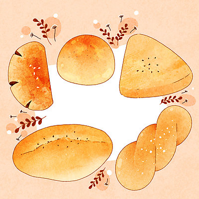 PSD 빵 분홍색 스티커 일러스트 사람없음 꽈배기 팥빵 아기자기 감자빵 콘브레드 찰깨빵 국내일러스트 음식 컬러 컨셉 파일형식