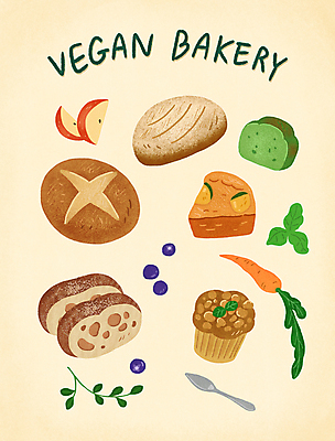PSD 빵 스티커 일러스트 사람없음 케이크 당근 사과 블루베리 머핀 호밀빵 잼나이프 통밀빵 비건 아기자기 비건음식 사워도우 국내일러스트 음식 컨셉 과일 디저트 뿌리채소 나이프 채식주의자 파일형식