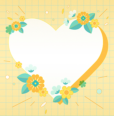 디자인 꽃 일러스트 프레임 사람없음 노란색 하트 격자 팬시 모눈 하트프레임 카피스페이스 국내일러스트 AI파일 모양 식물 컬러 무늬 공백 파일형식 벡터