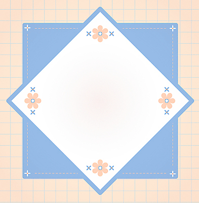 디자인 꽃 일러스트 프레임 사람없음 파란색 격자 팬시 마름모 모눈 살구색 카피스페이스 국내일러스트 AI파일 도형 식물 컬러 무늬 공백 파일형식 벡터