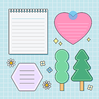 나무 디자인 꽃 종이 스티커 일러스트 문구용품 프레임 사람없음 세트 하트 메모지 오브젝트 포스트잇 격자 육각형 나무모양 모눈종이 카피스페이스 국내일러스트 AI파일 모양 도형 식물 무늬 사무용품 공백 파일형식 벡터