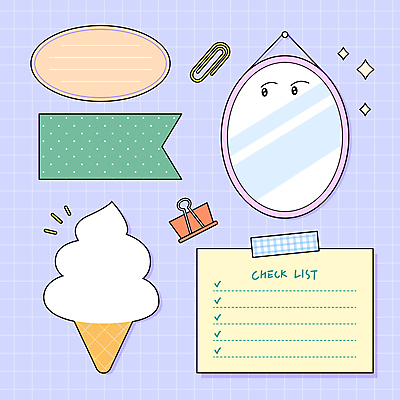 디자인 스티커 일러스트 문구용품 프레임 사람없음 세트 물방울무늬 거울 메모지 오브젝트 격자 메모꽂이 소프트아이스크림 타원형 모눈종이 서류집게 체크리스트 카피스페이스 국내일러스트 AI파일 종이 무늬 아이스크림 집게 사무용품 공백 원형 파일형식 벡터