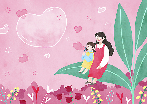 전신 PSD 여자 꽃 딸 행복 어린이 분홍색 일러스트 모녀 엄마 사랑 가족애 들기 앉기 소녀 성인 두명 화목 다정 하트 풀 비눗방울 불기 비눗방울놀이 여자만 국내일러스트 모양 식물 감정 컬러 컨셉 가족 모션 놀이 사람 파일형식