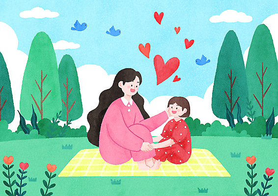 전신 PSD 나무 구름 여자 딸 행복 어린이 일러스트 조류 하늘 모녀 엄마 휴식 사랑 가족애 앉기 소녀 성인 두명 소풍 손잡기 화목 다정 하트 돗자리 하트꽃 여자만 쓰다듬기 국내일러스트 자연요소 모양 식물 동물 꽃 감정 컨셉 가족 모션 사람 야외활동 파일형식