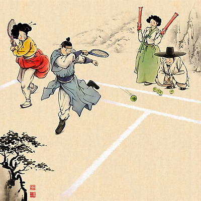 전신 PSD 나무 전통 여자 남자 일러스트 캘리그라피 응원 레저 붓터치 서기 들기 여러명 성인 도장 테니스 테니스라켓 테니스장 한복 테니스공 동양화 구경 번짐 낙관 막대풍선 웅크림 민속화 풍속화 성인만 국내일러스트 식물 한국전통 다수 공 스포츠시설 모션 미술 사람 구기 응원용품 라켓 테니스용품 전통의상 그림 풍선 파일형식 효과