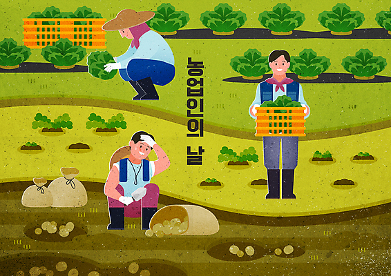 전신 여자 남자 밭 일러스트 감자 서기 들기 앉기 성인 세명 초록색 손들기 바구니 수확 농부 모종삽 배추 자루 닦기 웅크림 농업인의날 성인만 땀흘리기 국내일러스트 AI파일 직업 기념일 컬러 컨셉 농업 채소 모션 사람 삽 파일형식 벡터