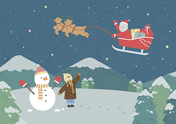 전신 PSD 노년 남자 어린이 크리스마스 겨울 일러스트 눈사람 사슴 크리스마스선물 서기 소년 상반신 두명 선물상자 산타클로스 루돌프 눈 인사 승차 야간 썰매 손인사 남자만 국내일러스트 자연요소 계절 기념일 포유류 모션 날씨 선물 사람 성인 상자 예절 파일형식