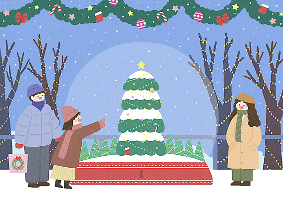 자연요소 잡화 계절 여자 기념일 어린이 다수 크리스마스 가방 날씨 선물 사람 손짓 파일형식 크리스마스선물 세명 크리스마스장식 크리스마스트리 여러명 남자 소녀 성인 가리킴 겨울 눈 장식 목도리 쇼핑백 별 PSD 일러스트 국내일러스트