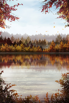 PSD 나무 계절 백그라운드 단풍 일러스트 자연 단풍나무 풍경 사람없음 강 반사 가을풍경 가을 숲 국내일러스트 식물 잎 생태계 파일형식 가을_계절