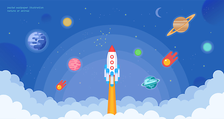 구름 백그라운드 일러스트 사람없음 파란색 우주 별자리 행성 로켓 달 비행 유성 우주선 로켓발사 국내일러스트 AI파일 자연요소 컬러 발사 파일형식 벡터