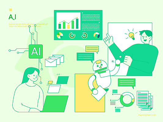 응시 여자 남자 선 말풍선 라인일러스트 일러스트 비즈니스 그래프 정보기술 미소 상반신 성인 두명 초록색 노트북 가리킴 메시지 로봇 문서 원그래프 전구모양 성인만 빅데이터 AI_인공지능 국내일러스트 AI파일 모양 시선 컬러 전구 기술 표정 사람 손짓 전자제품 파일형식 벡터 4차산업