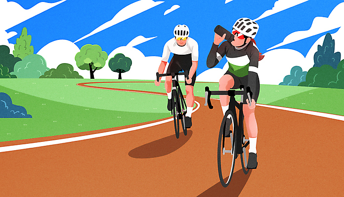 전신 PSD 나무 구름 여자 남자 일러스트 하늘 고글 성인 두명 운동복 자전거 마시기 커브길 승차 헬멧 물통 사이클링 동호회 자전거전용도로 성인만 국내일러스트 자연요소 식물 옷 도로 모션 사람 바이크 보호장비 육상스포츠 전용도로 파일형식