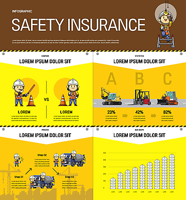 전신 여자 남자 건축 일러스트 전구 사다리 그래프 건설업 작업복 들기 안전 여러명 성인 갈색 노란색 인포그래픽 트럭 안전모 불기 호루라기 포크레인 오르기 트랙터 지게차 경찰봉 레미콘 안전표시판 칼라콘 성인만 산재보험 국내일러스트 AI파일 옷 산업 컬러 다수 모션 자동차 표시 사람 도구 중장비 헬멧 안전장비 농기계 특수차량 보험 파일형식 벡터