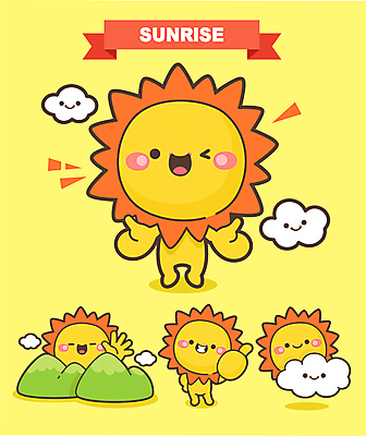 구름 캐릭터 일러스트 팔벌리기 산 윙크 웃음 사람없음 태양 노란색 일출 축제 손인사 따봉 해돋이축제 지역축제 나오기 대한민국축제 일러캐릭터 AI파일 자연요소 컬러 모션 표정 노을 인사 최고 파일형식 벡터