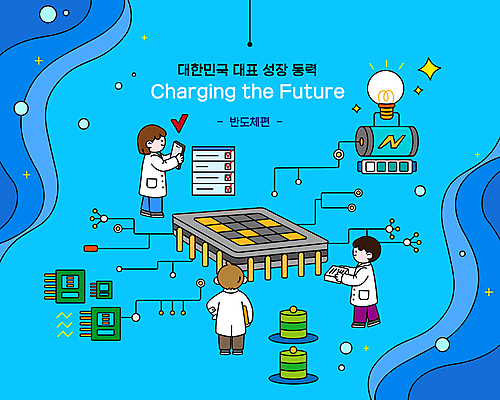 전신 여자 남자 물결 일러스트 전구 정보기술 들기 성인 세명 파란색 반짝임 전문직 연구원 건전지 체크표시 반도체 반도체산업 경제성장 반도체칩 체크리스트 성인만 국내일러스트 AI파일 직업 산업 컬러 모션 기술 사람 경제 메모리칩 확인 상승 파일형식 벡터
